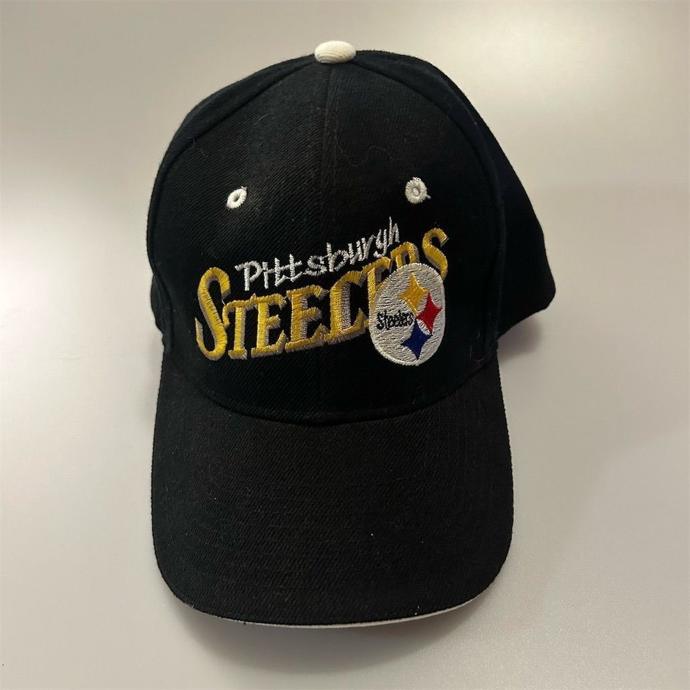 Vintage Pittsburgh Steelers Hat Cap Strap Back‎ Black Hat NFL Script